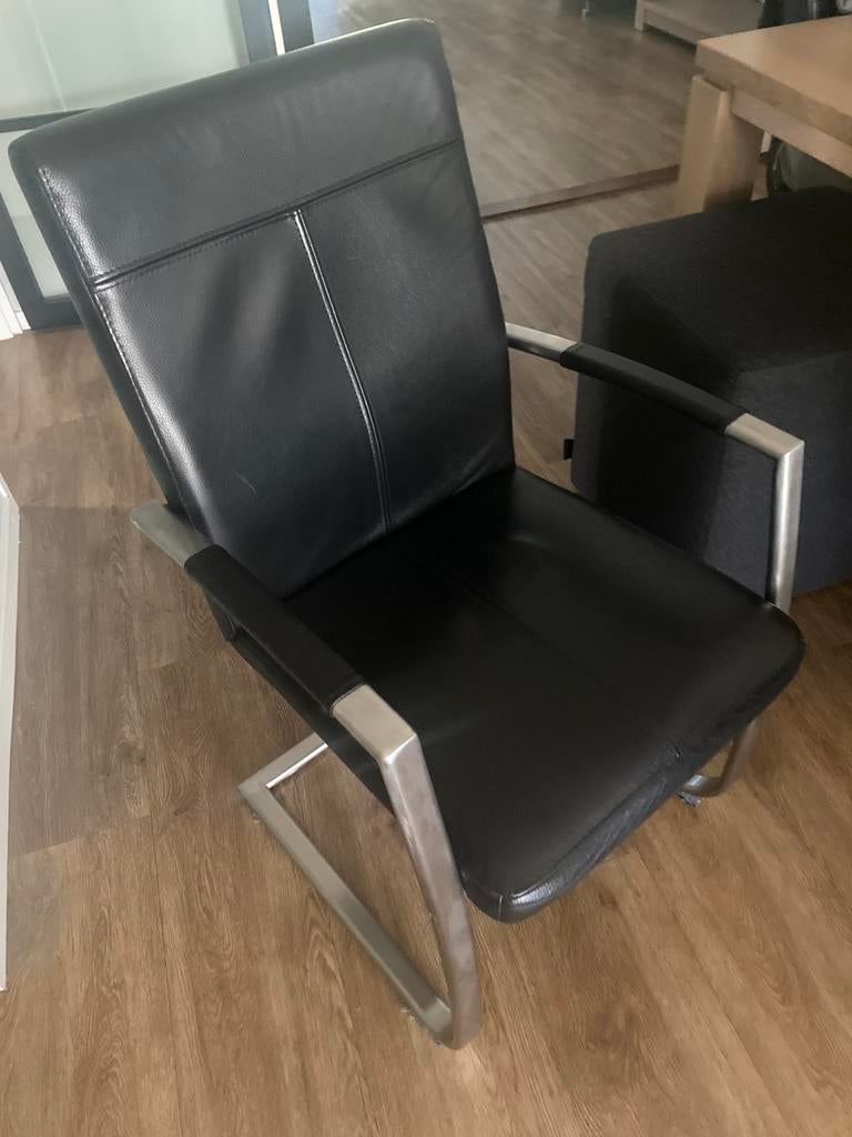 Zwarte leren eetkamerstoelen 6 stuks, Huis en Inrichting, Stoelen, Ophalen, Gebruikt, Zwart, Leer
