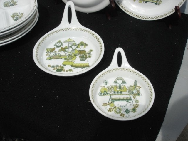 Vintage 3 fondue borden 2 schaaltjes Market Turi Design, Keramiek, Ophalen of Verzenden, Zo goed als nieuw, Bord(en)