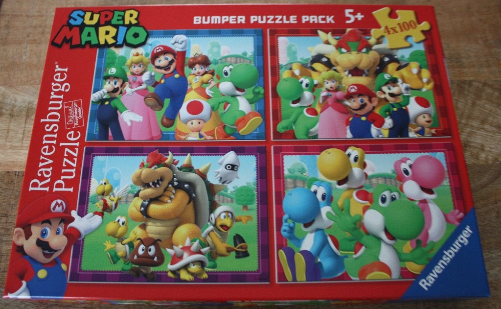 4 puzzels van 100 stukjes in 1 doos Super Mario Puzzel, Ophalen, Meer dan 50 stukjes, Zo goed als nieuw, 6 jaar of ouder