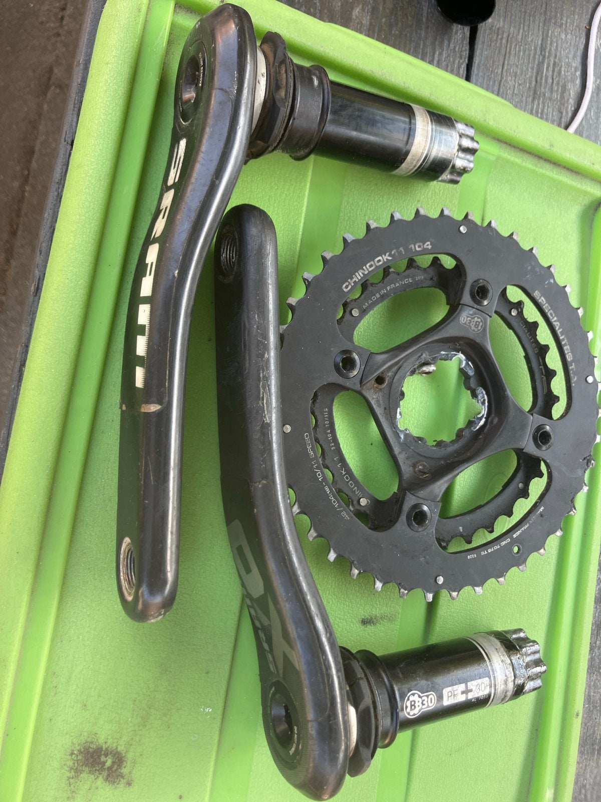 SRAM crankarm BB30 met Specialites TA Chinooks tandwiel, Crankstel of Pedalen, Gebruikt, Ophalen of Verzenden, Aluminium
