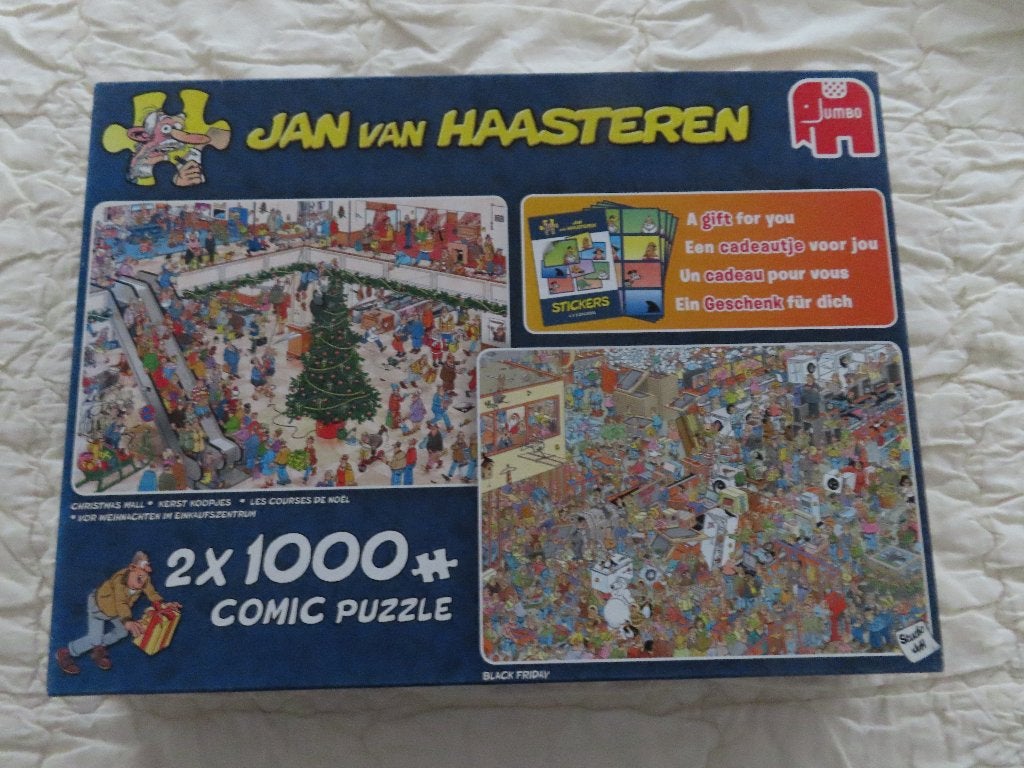 Te koop 2 Jan van Haasteren puzzle in 1 doos, Ophalen of Verzenden, 500 t/m 1500 stukjes, Zo goed als nieuw, Legpuzzel