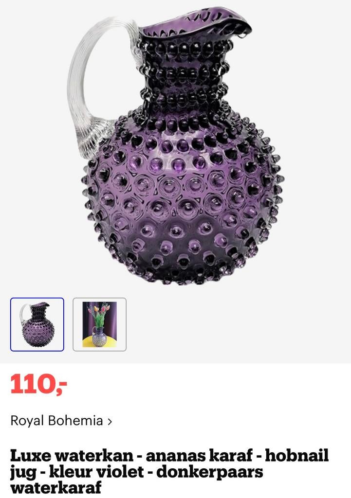 Bohemia waterkaan, Overige kleuren, Ophalen of Verzenden, Minder dan 50 cm, Glas