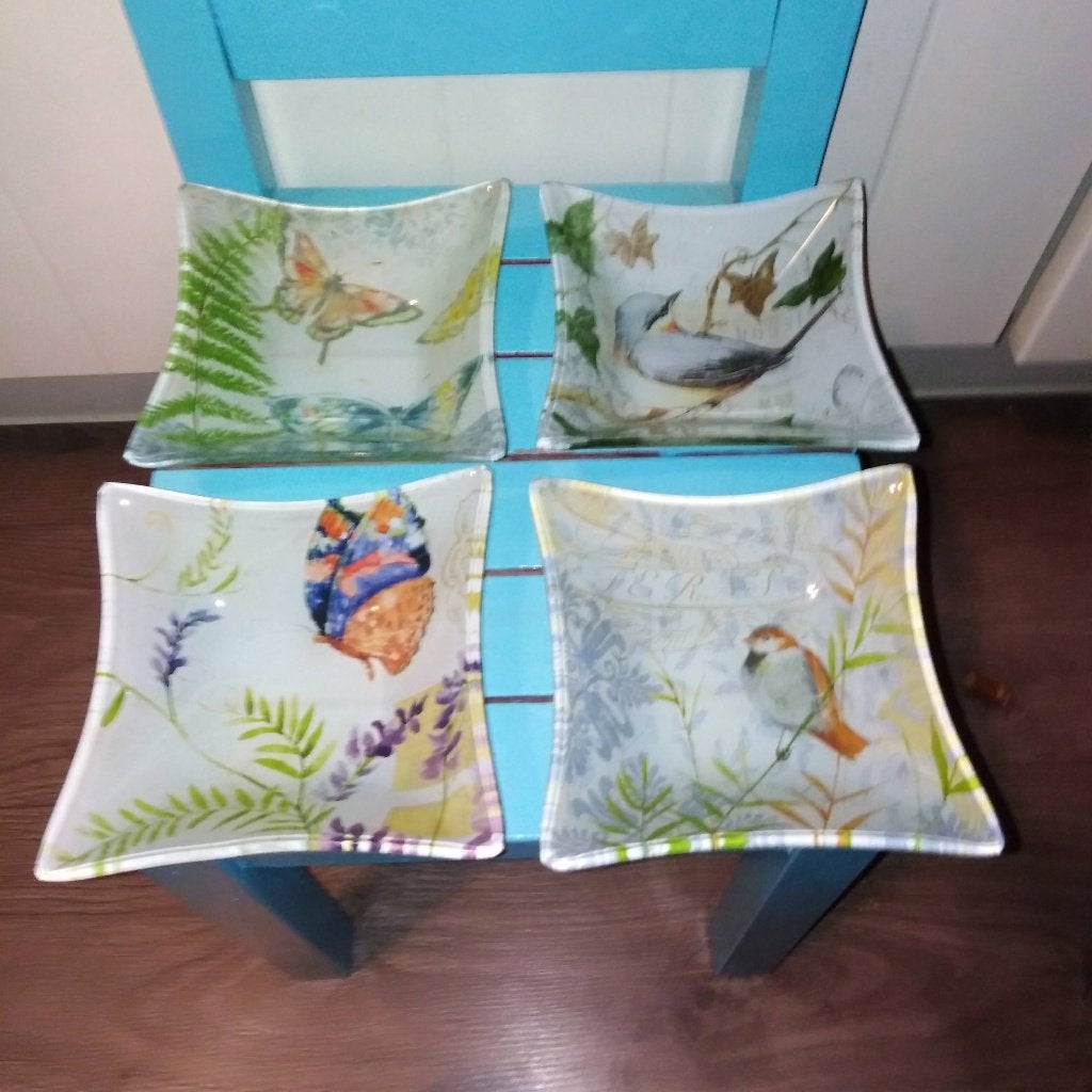 Susan Winget schaaltjes met vogels en vlinders 4 stuks, Ophalen, Gebruikt, Overige stijlen, Glas