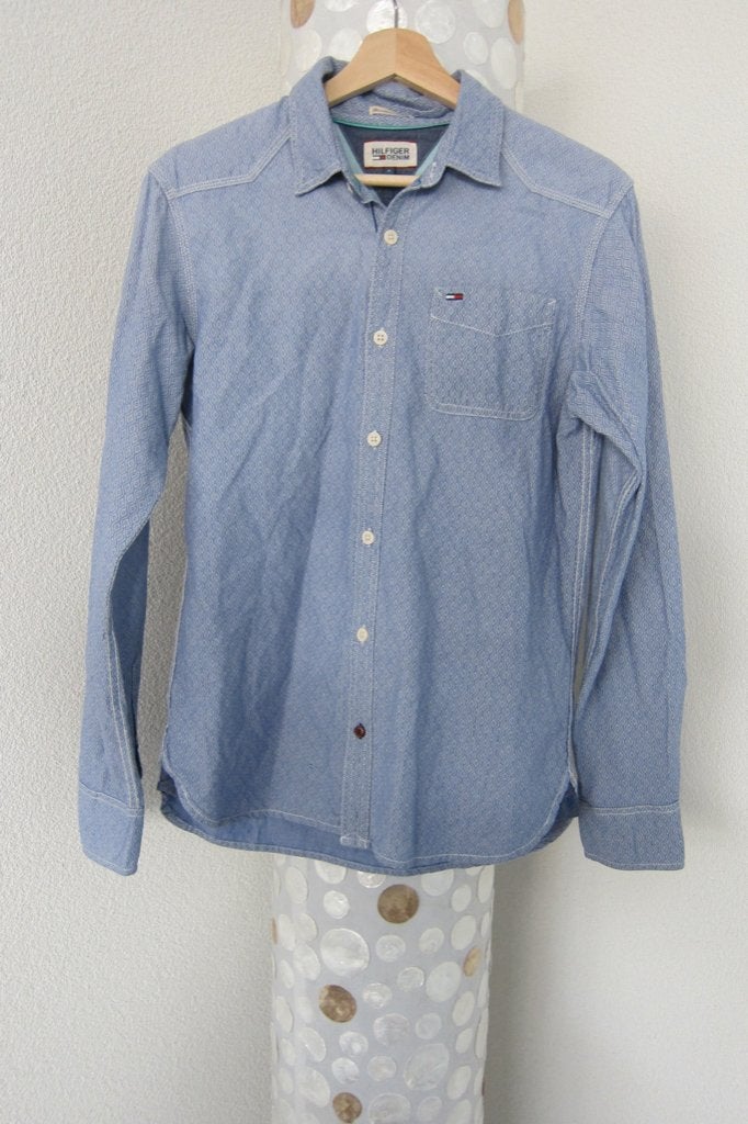 Hilfiger denim overhemd bloemen blauw s, Blauw, Halswijdte 38 (S) of kleiner, Tommy Hilfiger, Zo goed als nieuw