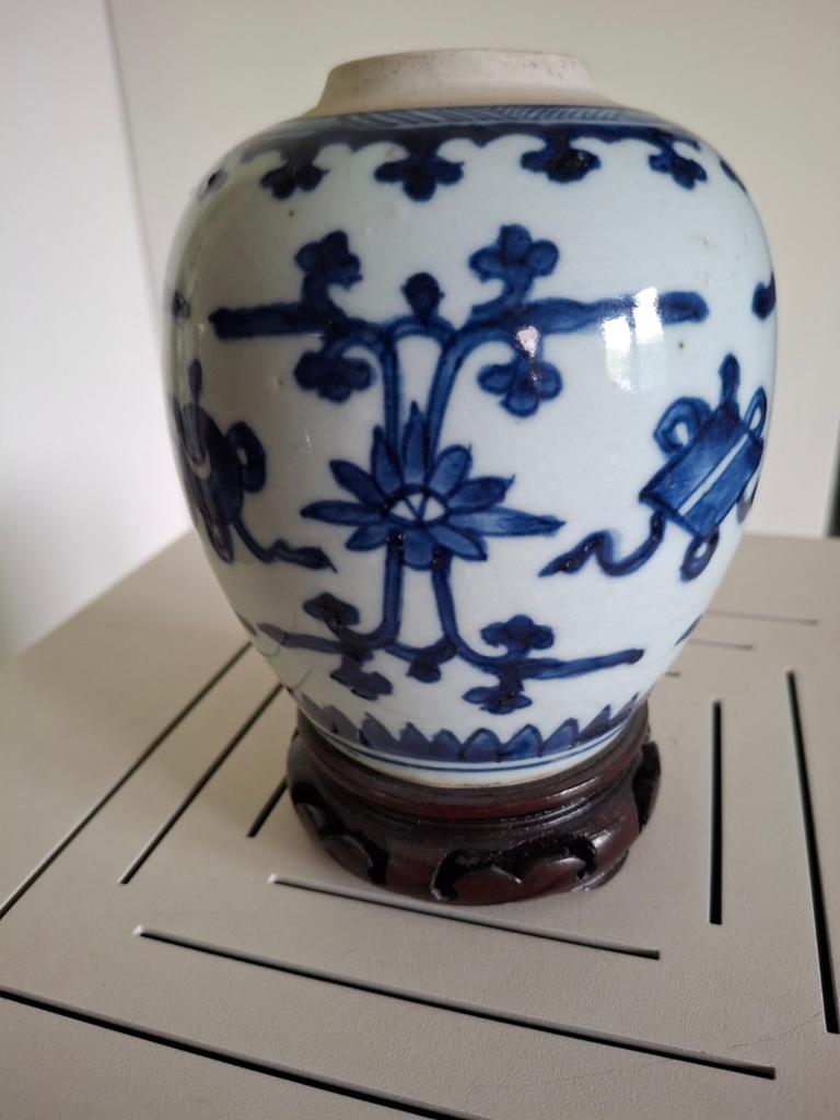 Antieke Chinese Gemberpot - Handbeschilderd Blauw-Wit, Ophalen of Verzenden