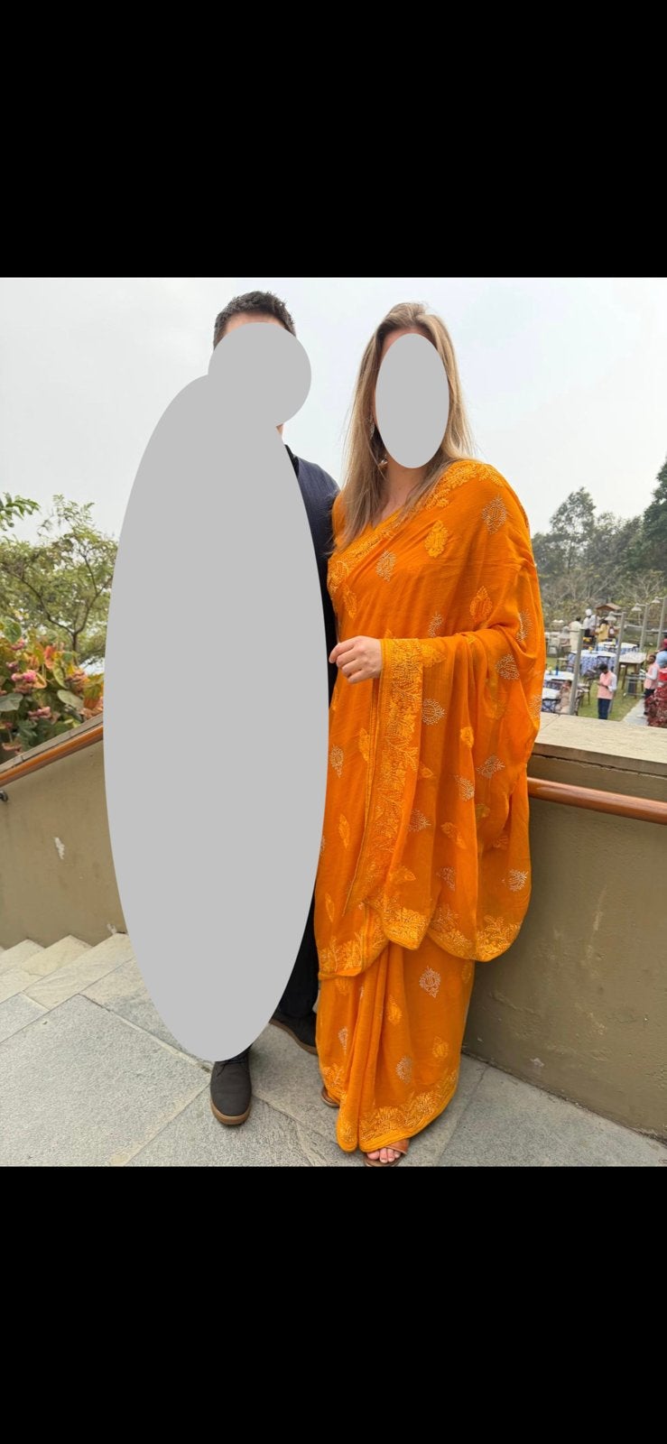 Saree - oker/ oranje/ donkergeel - maat 42, Maat 42/44 (L), Oranje, Ophalen of Verzenden, Zo goed als nieuw