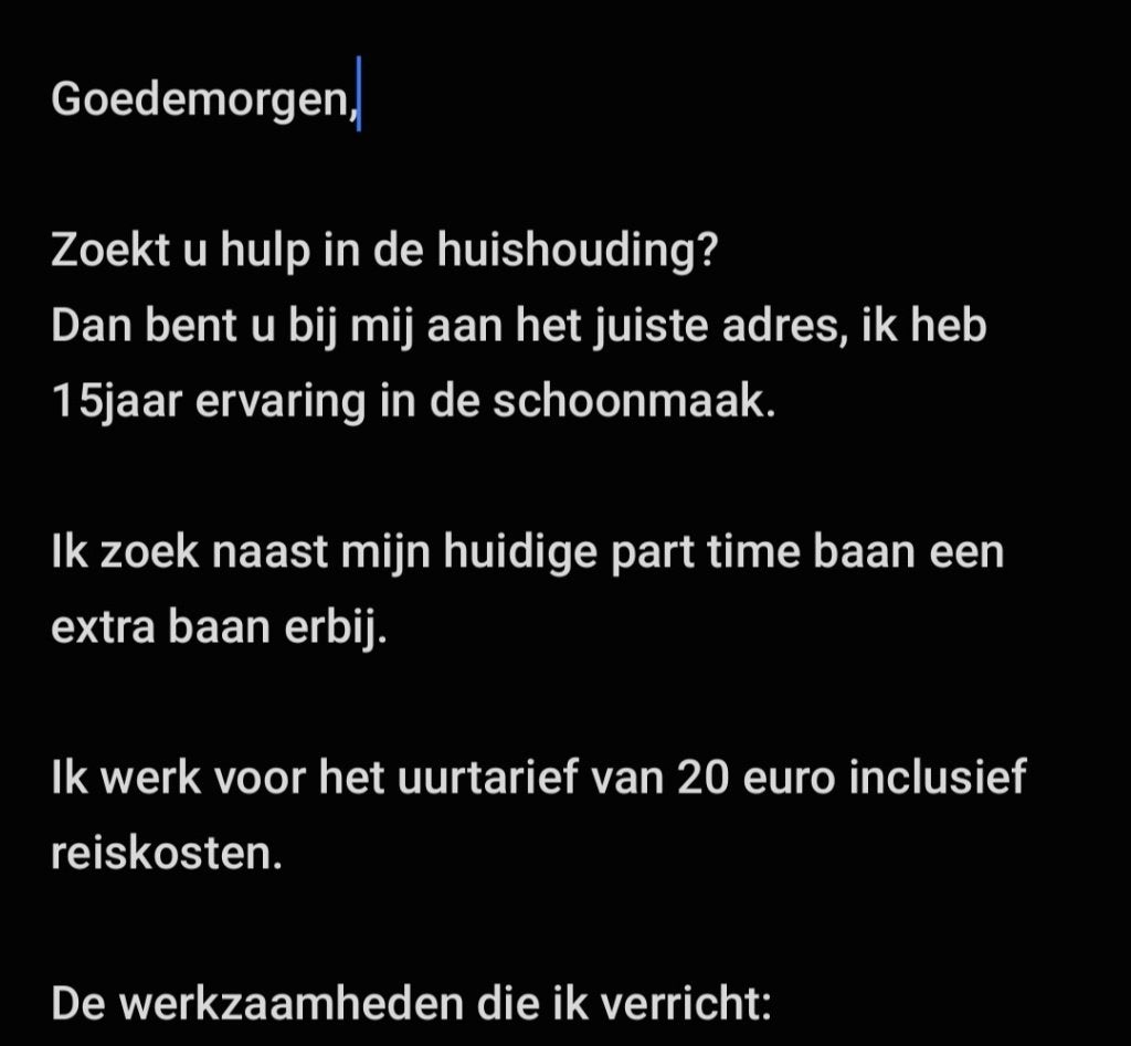 Huishoudelijke hulp aangeboden., Ophalen of Verzenden