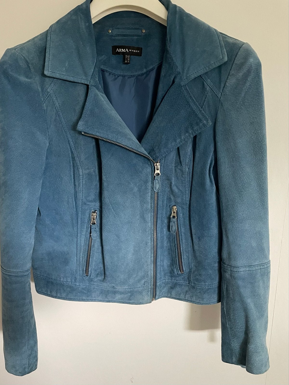 ARMA Women Blauw Suede Jasje Gevoerd Maat 42, Kleding | Dames, Ophalen, Gedragen, Maat 42/44 (L), Blauw