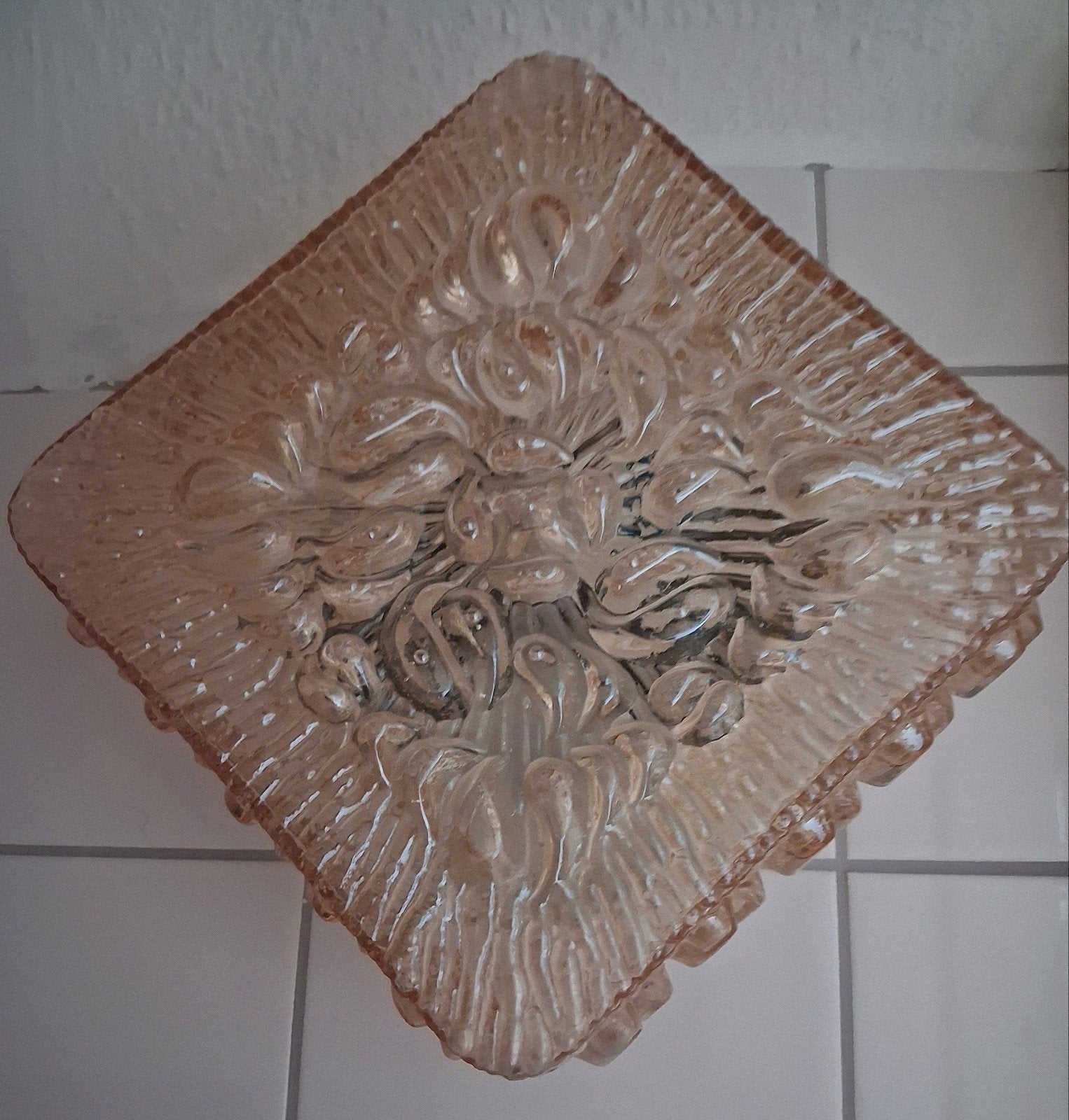 Vintage/Glazen /Lamp/Amber/Plafonniere, Ophalen of Verzenden