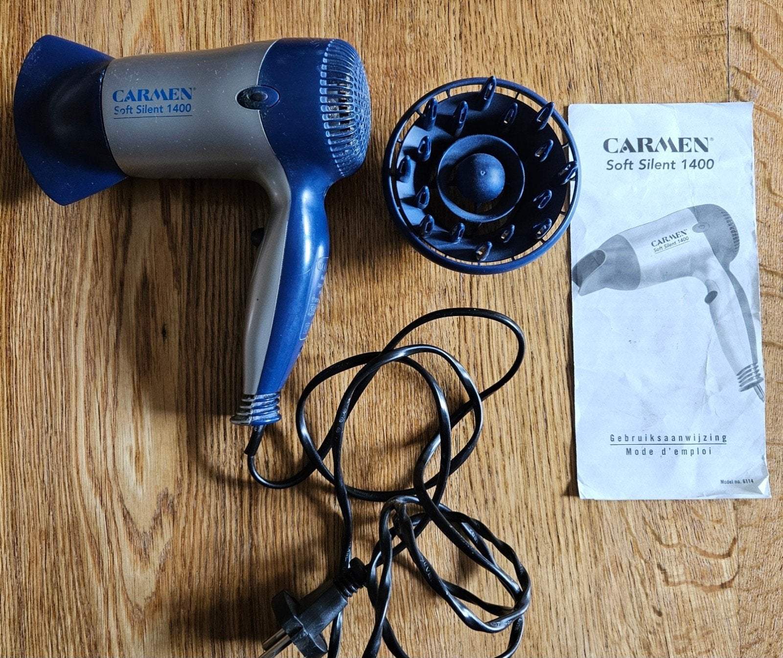 Carmen Soft Silent 1400 Föhn met diffuser en handleiding, Ophalen of Verzenden, Gebruikt, Haarverzorging