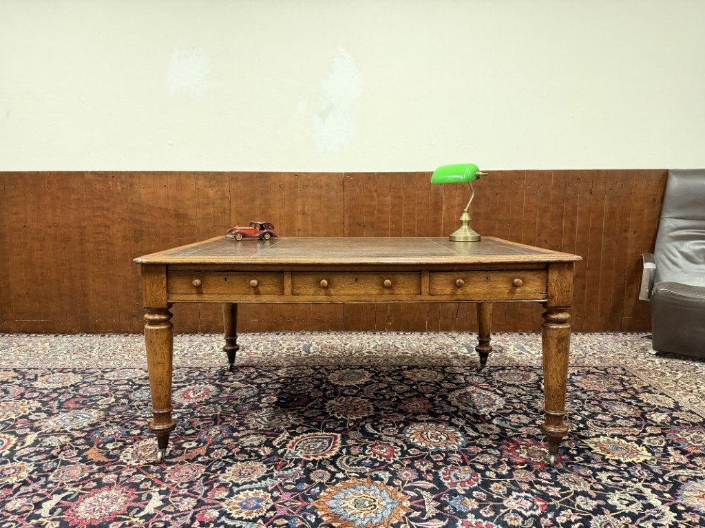 Klassiek Engels Chesterfield Schrijftafel Bureau Partnerdesk, Ophalen of Verzenden