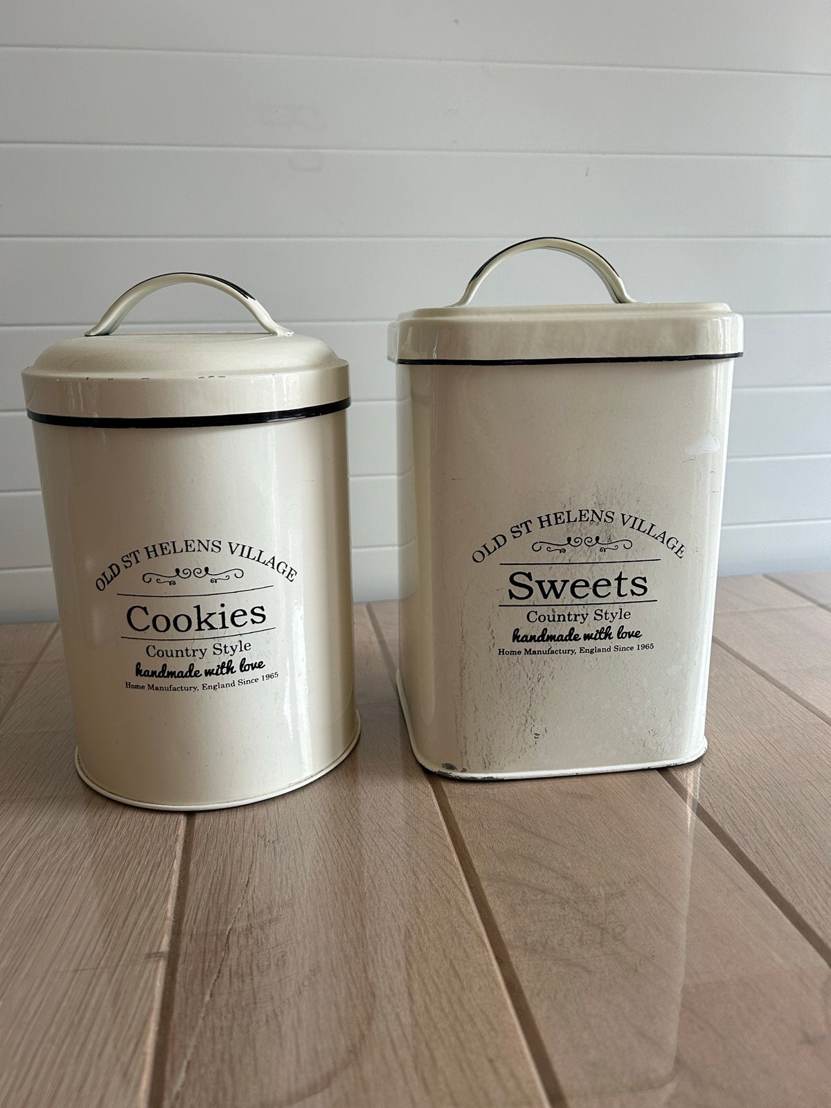 Vintage voorraadblikken, Beige, Gebruikt, Ophalen of Verzenden, Voorraadpot