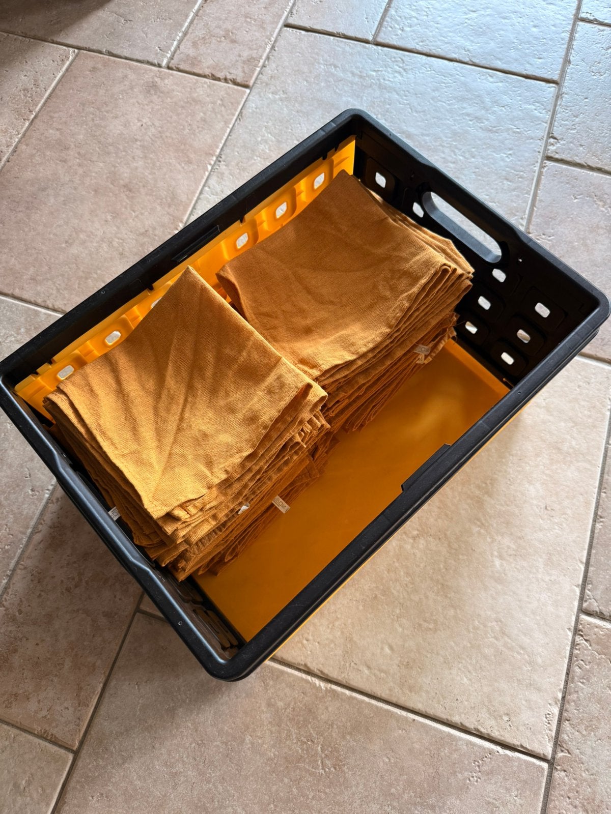 50x Katoenen servetten okergeel 40x40, 120 cm of meer, 200 cm of meer, Ophalen of Verzenden, Zo goed als nieuw
