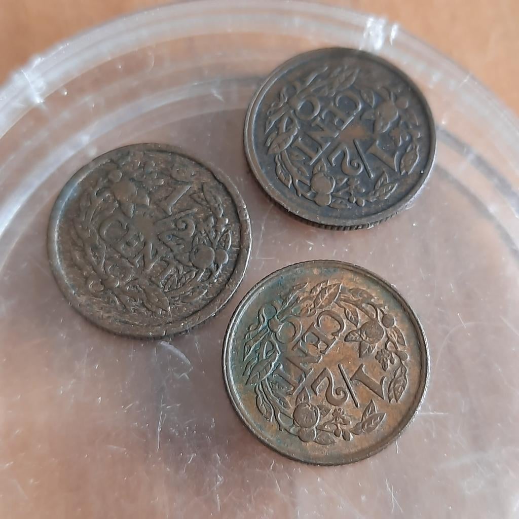 Drie Halve Centen 1917 1928 1938, Postzegels en Munten, Munten | Nederland, Verzenden, Koningin Wilhelmina, Overige waardes