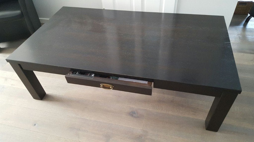 Massief eiken salontafel met lade, Huis en Inrichting, Ophalen, 50 – 75, 100 tot 150 cm, Eikenhout