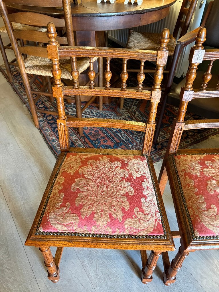 2 Prachtige Antieke Houten Eetkamerstoelen., Hout, Gebruikt, Twee, Bruin
