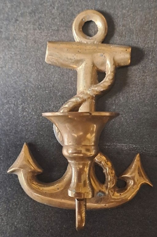 Antieke Messing Anker Kandelaar - Maritieme Decoratie, Antiek en Kunst, Ophalen of Verzenden, Koper