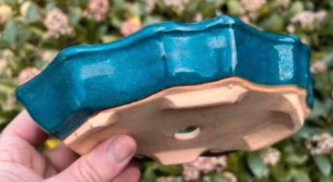 Bonsai schaal blauw geglazuurd aardewerk 22,4x14,9x4, Ophalen of Verzenden, Zo goed als nieuw, Overige vormen, Aardewerk