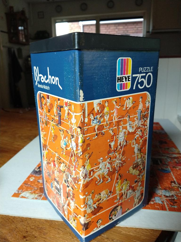 Vintage Heye puzzel 1979 Blachon Tennis Match 750 stukjes, Ophalen, 500 t/m 1500 stukjes, Gebruikt
