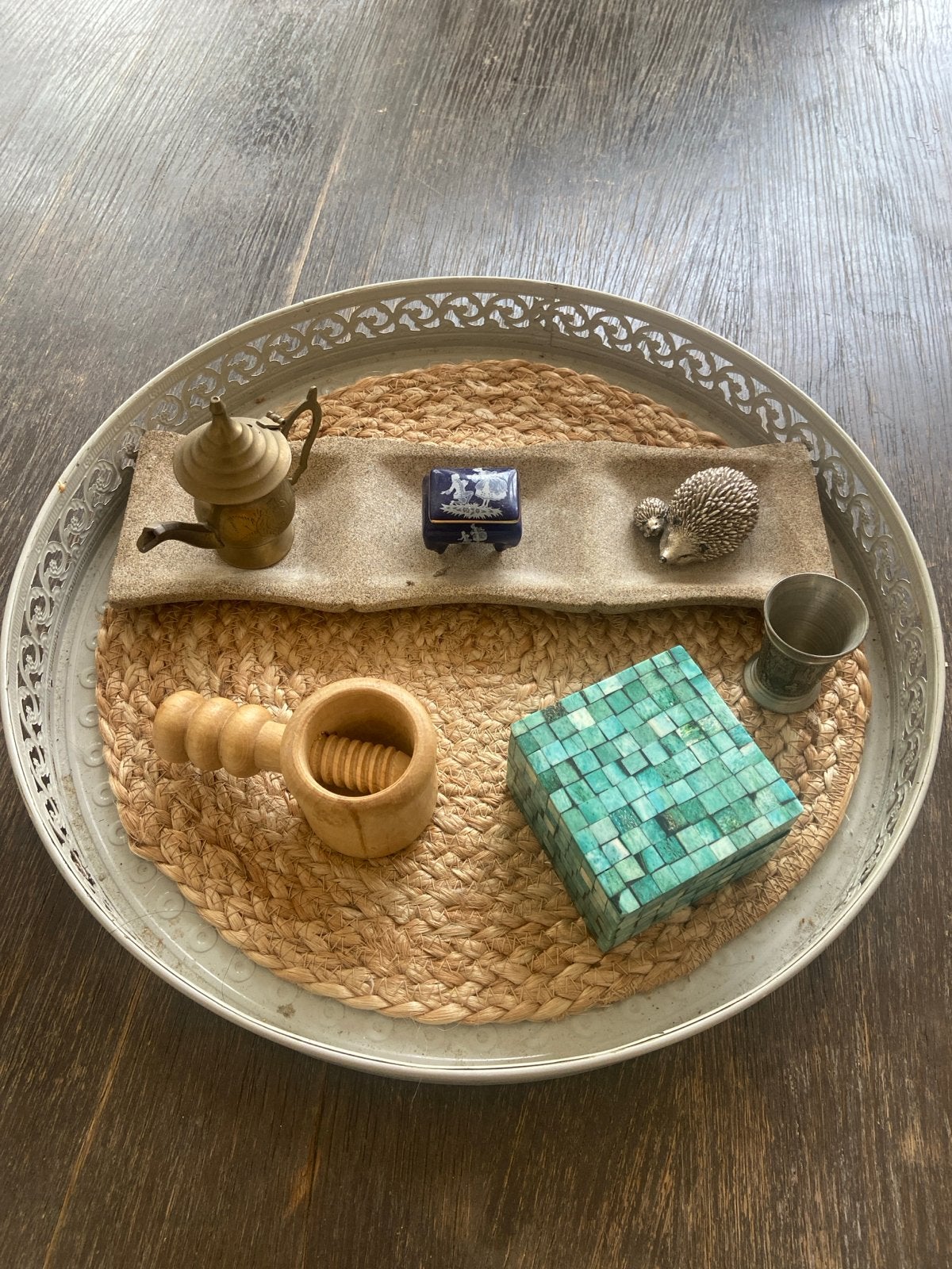 Diverse decoratieve items: notenkraker, doosjes, theepotje, Antiek en Kunst, Ophalen of Verzenden