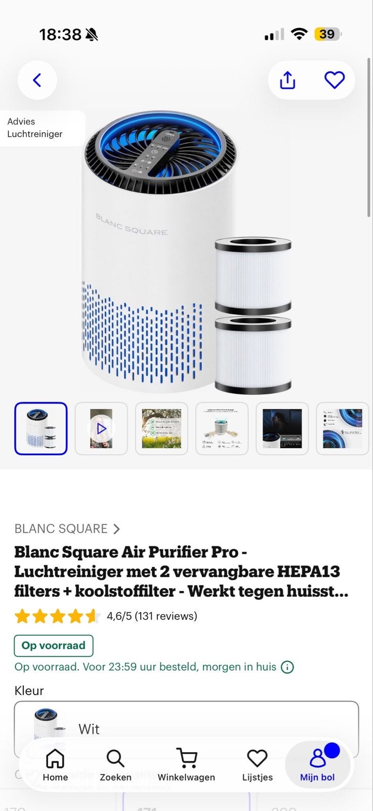 Blanc Square Air Purifier Pro - Luchtreiniger met HEPA13 fil, Ophalen of Verzenden, Zo goed als nieuw, Luchtreiniger