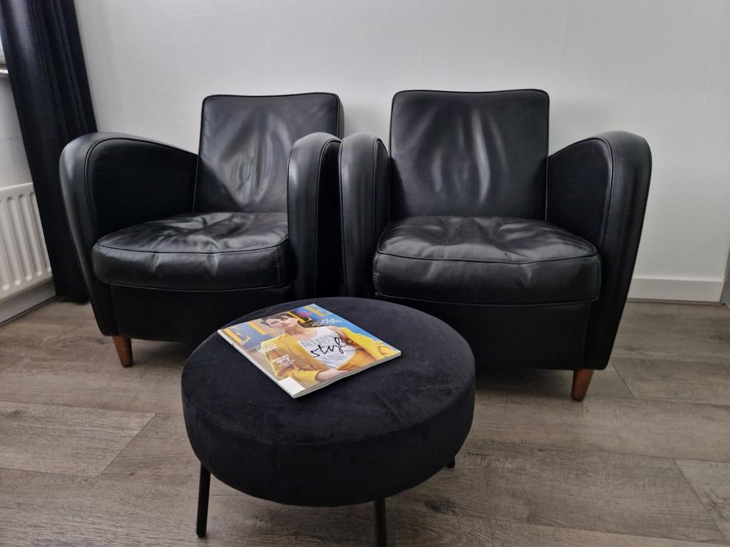 Leren Baxter fauteuils type Charmine - set van 2, Ophalen, Modern, Comfortabel, Gebruikt, 75 tot 100 cm