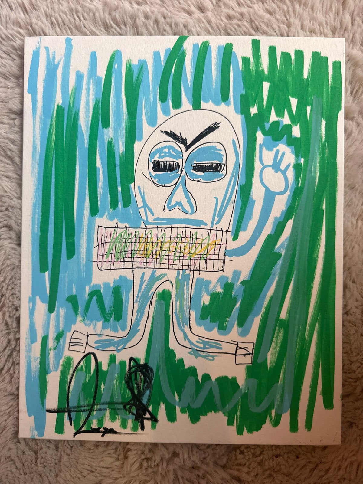 Modern Abstract Kunstwerk - Handgeschilderd, Figuren, Papier/karton, Ophalen of Verzenden, Gesigneerd