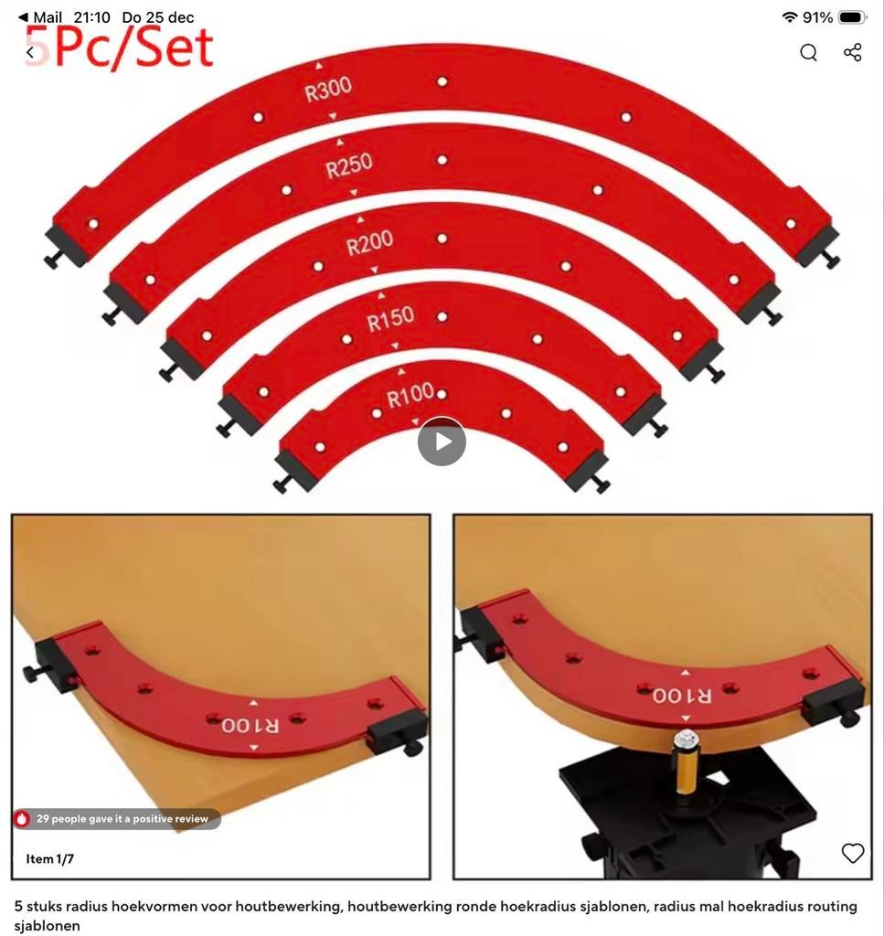 Houtbewerkingsradius sjablonen set (R100-R300), Verzenden, Nieuw