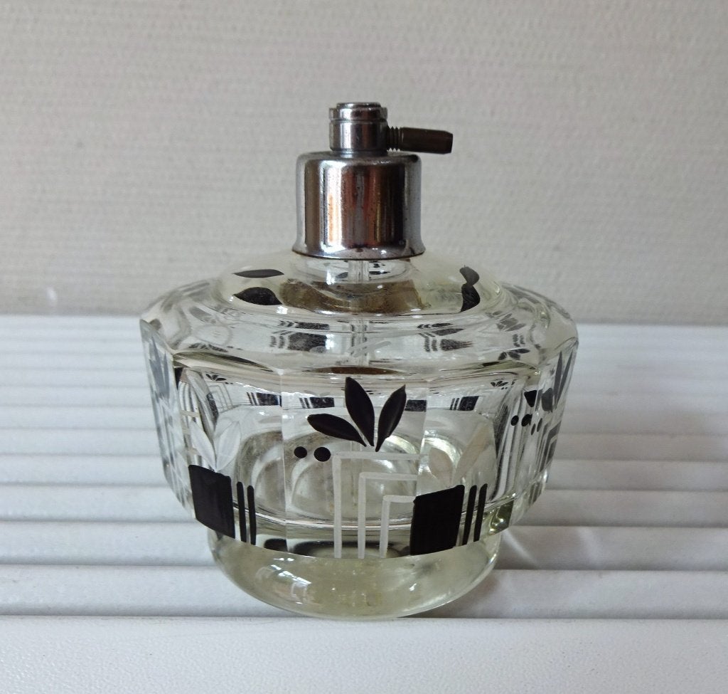 Art Deco gefacetteerde glazen parfum verstuiver: beschilderd, Antiek en Kunst, Ophalen of Verzenden