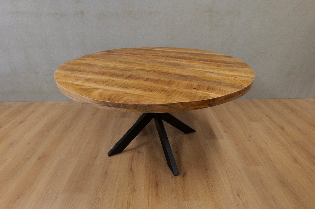 Nieuwe ronde eettafels 100 t/m 150 cm mangohout naturel., Huis en Inrichting, Tafels | Eettafels, Rond, Nieuw, Vijf personen of meer