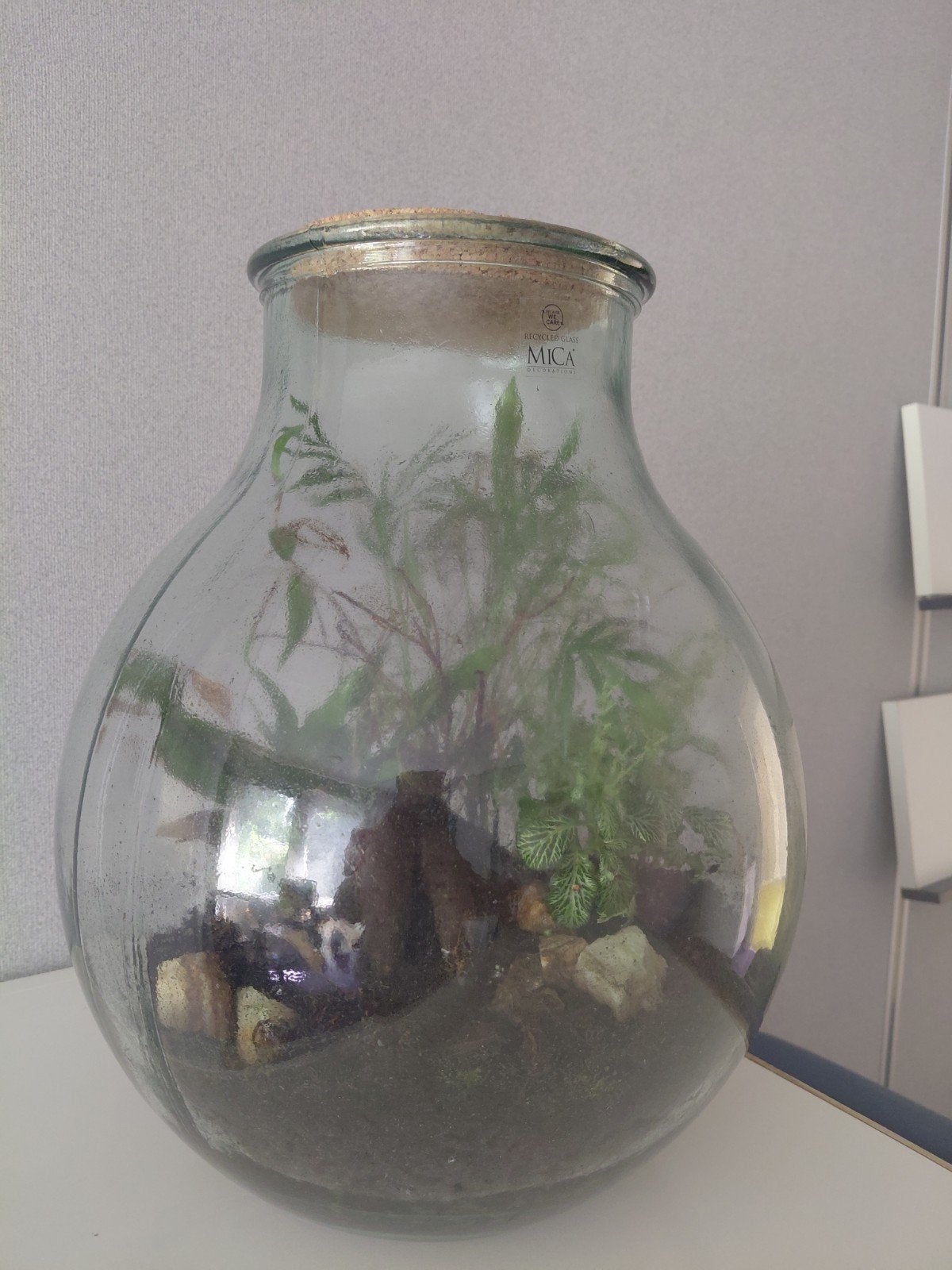 Mica plant in wekpot, Huis en Inrichting, Woonaccessoires | Vazen, Ophalen, Gebruikt, Overige kleuren, Inclusief decoratie