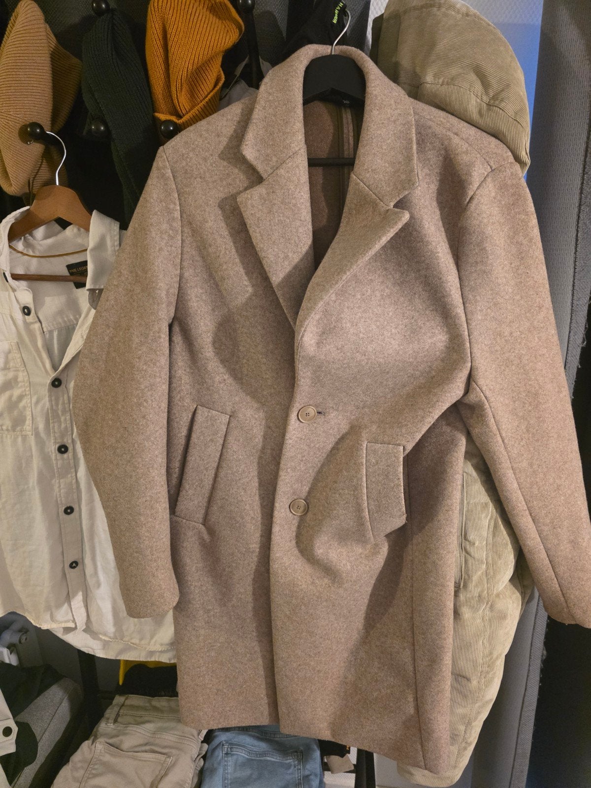 Stijlvolle beige herenjas - Maat xs Pull and Bear, Onbekend, Maat 48/50 (M), Beige, Ophalen of Verzenden