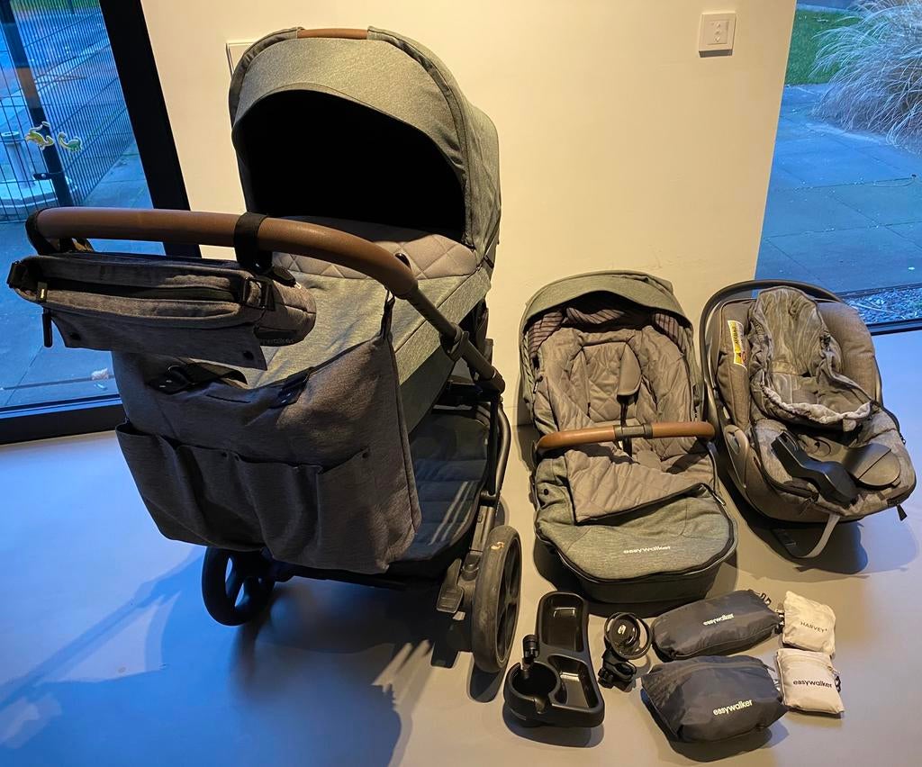 Grijze Harvey 3 wandelwagen met Cybex autostoel, Ophalen, Zo goed als nieuw, Overige merken, Met reiswieg
