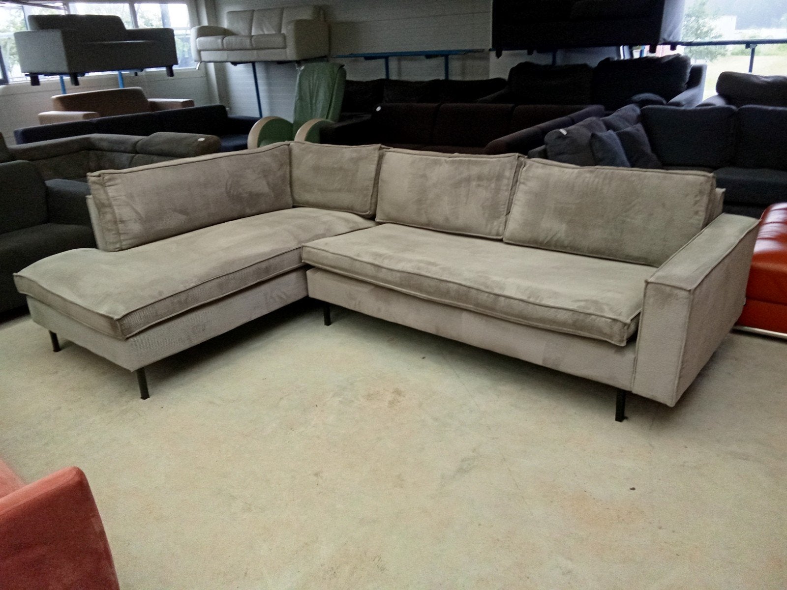 Ribstof hoekbank 270x190cm -gereinigd- nu €299,-, ., 125 cm of meer, Ophalen of Verzenden, Zo goed als nieuw