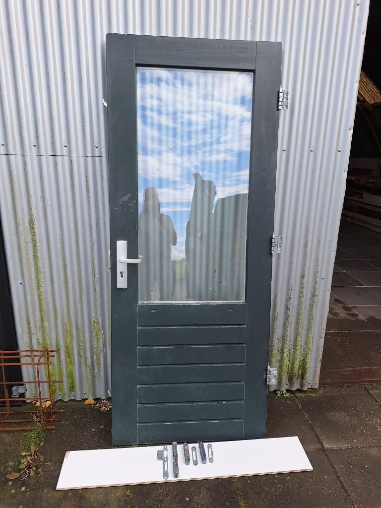 Buitendeur hardhout, met dubbel glas, Doe-het-zelf en Verbouw, Deuren en Horren, Ophalen, Gebruikt, 80 tot 100 cm, Buitendeur