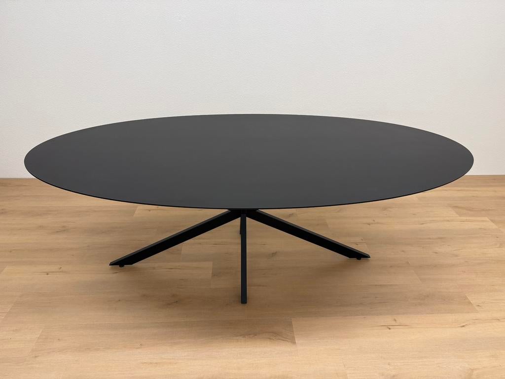 Ovale eettafel HPL Zwart 220x120 - Direct Leverbaar, 100 tot 150 cm, 200 cm of meer, Ophalen of Verzenden, Zo goed als nieuw