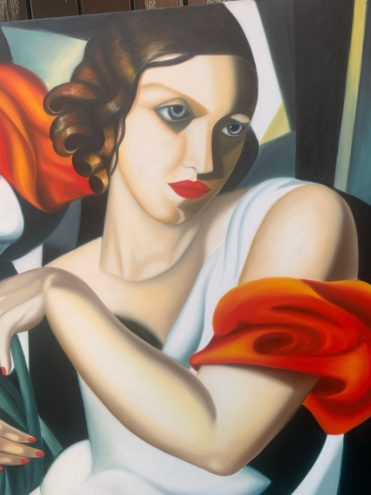 Groot Art Deco-stijl schilderij, geïnspireerd op Tamara Lemp, Antiek en Kunst, Kunst | Schilderijen | Modern, Ophalen, Figuren