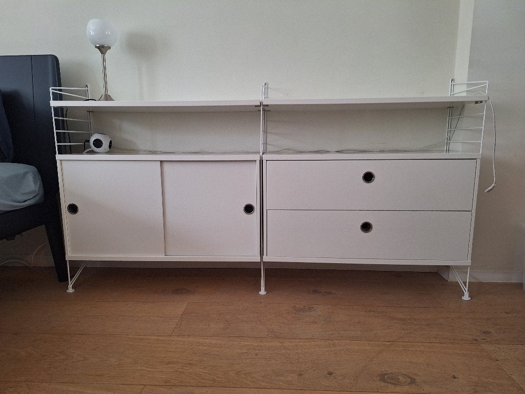 3x String kast (2x met schuifdeuren en 1x met 2 laden) wit, Gebruikt, Met lade(s), Minder dan 150 cm, Minder dan 100 cm