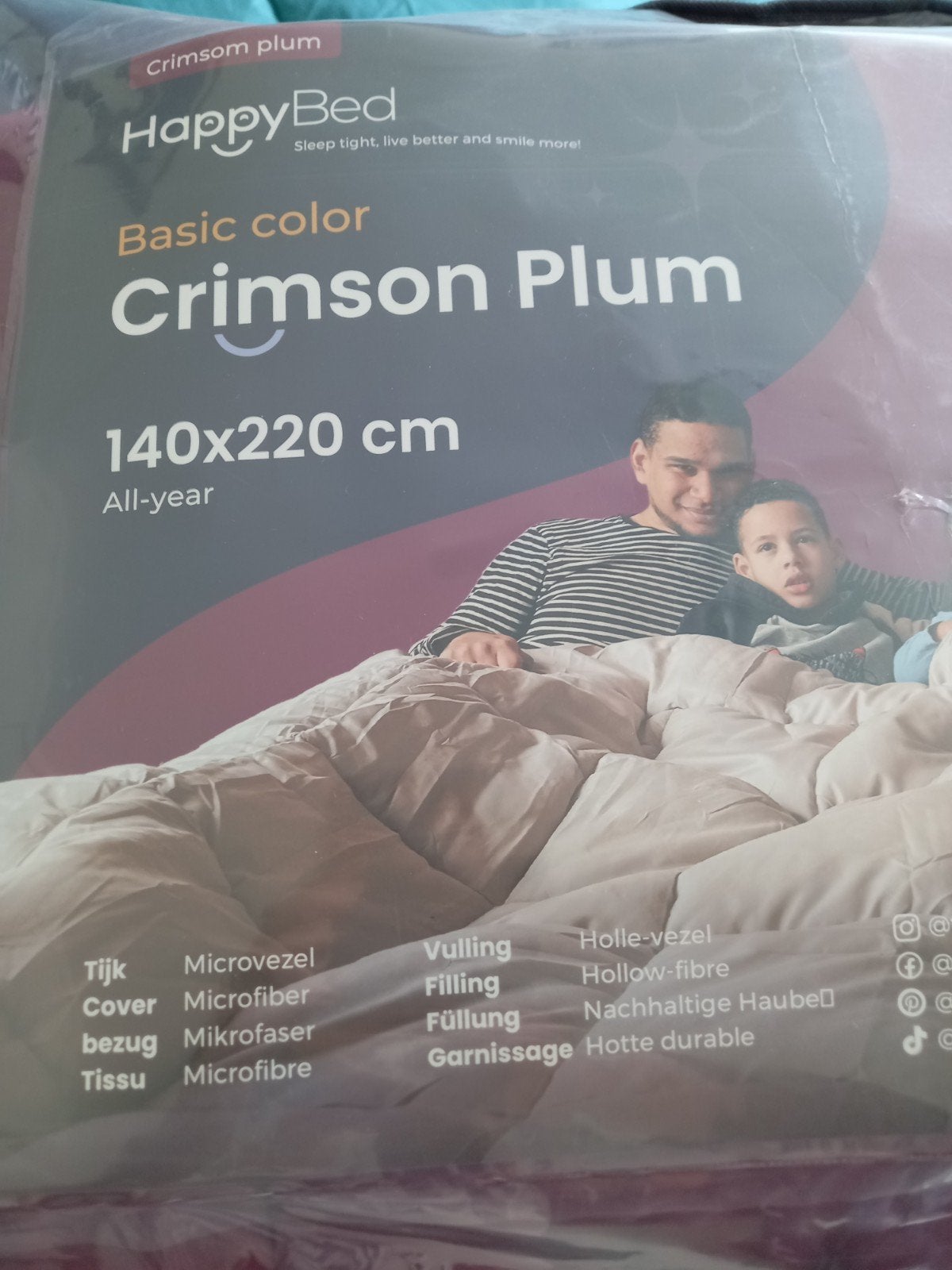 2x HappyBed Dekbed Crimson Plum 140x220 cm met 4 slopen, Eenpersoons, Paars, Ophalen of Verzenden, Overige merken