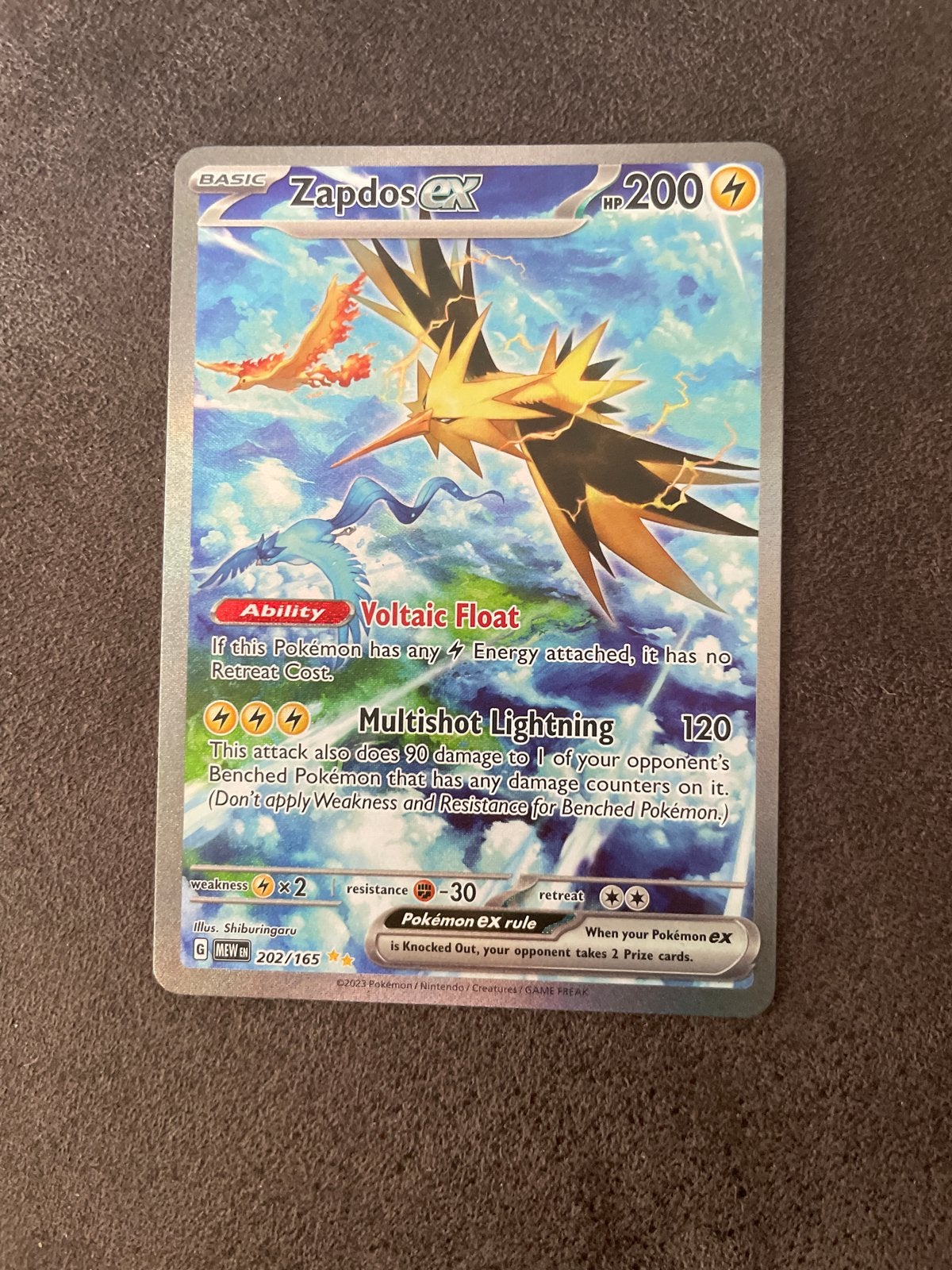 Zapdos ex 202/165 Pokémon kaart -  serie 151, Ophalen of Verzenden, Zo goed als nieuw, Losse kaart