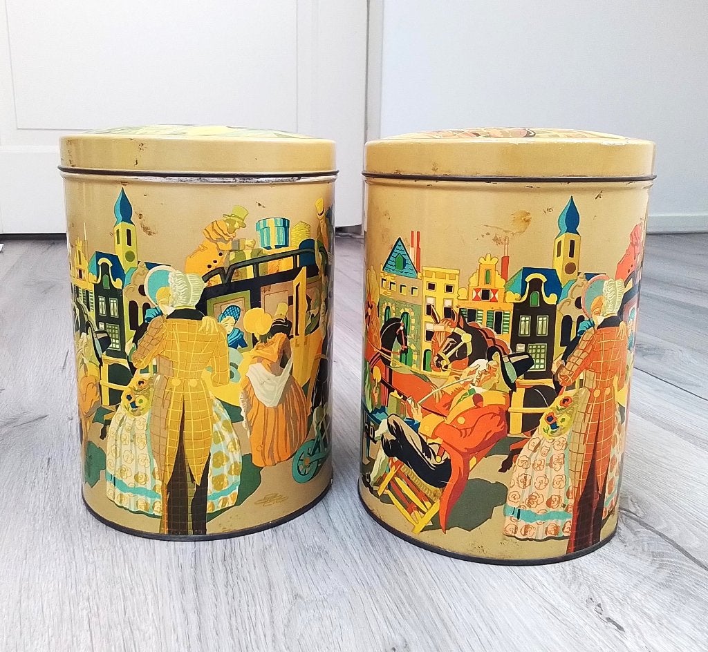 2 blikken met nostalgische afbeeldingen, Verzamelen, Verzenden, Overige
