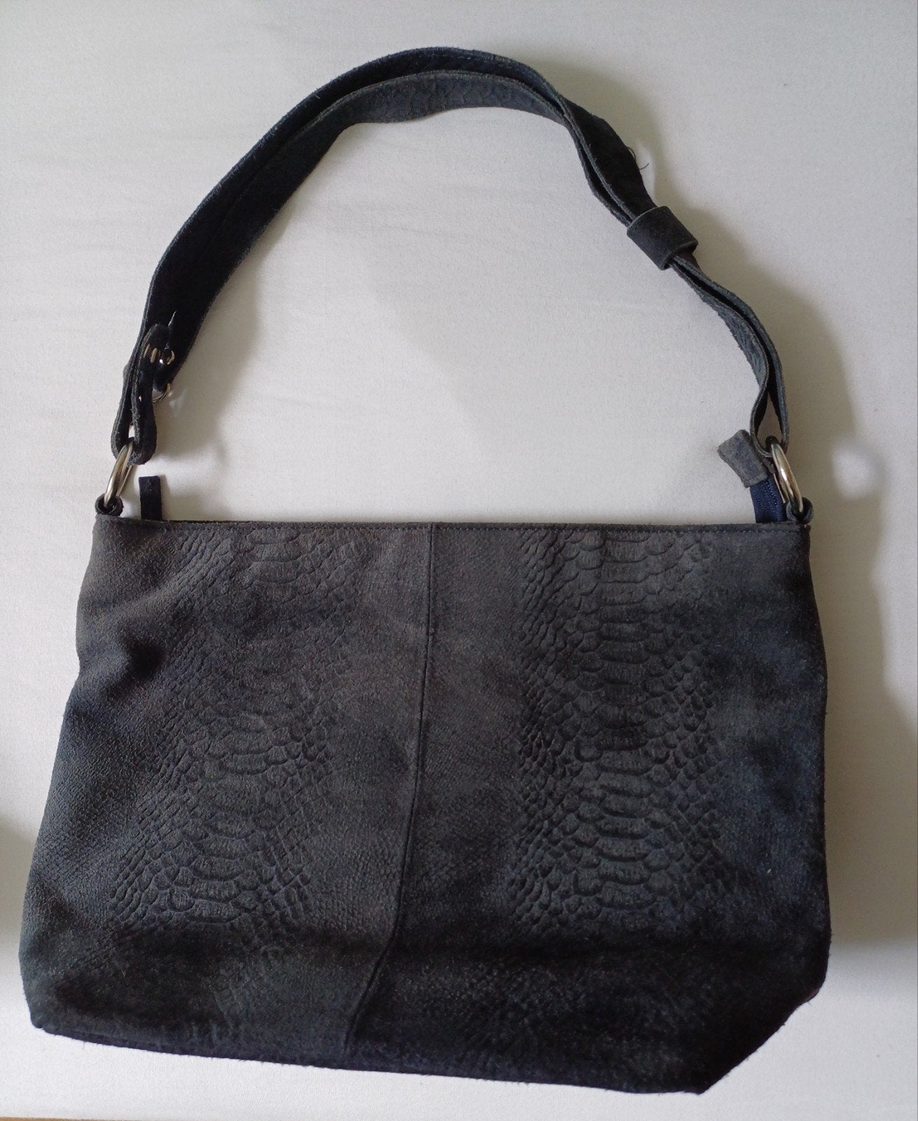 Nieuw Dstrct blauw/grijs leren tas + deels croco print., Ophalen, Nieuw, Blauw, Schoudertasje