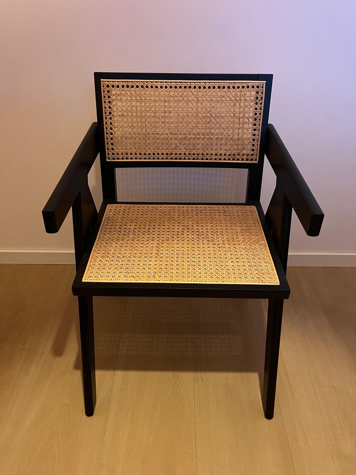 Nieuwe webbing stoel - Zwart met rieten zitting - rotan, Huis en Inrichting, Ophalen, Zwart, Zo goed als nieuw, Eén