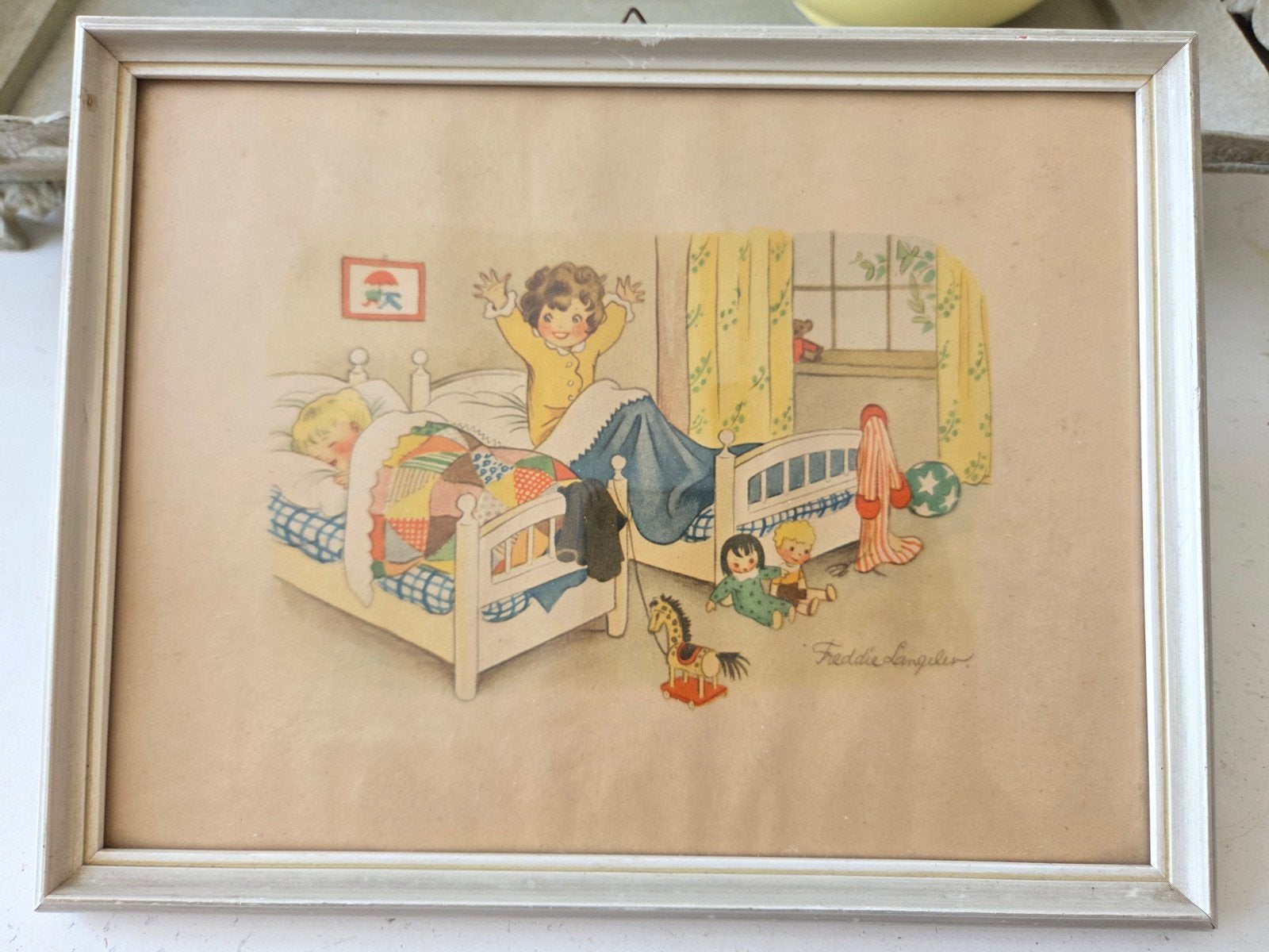 Oud schilderijtje aquarel Freddie Langeler, Ophalen of Verzenden