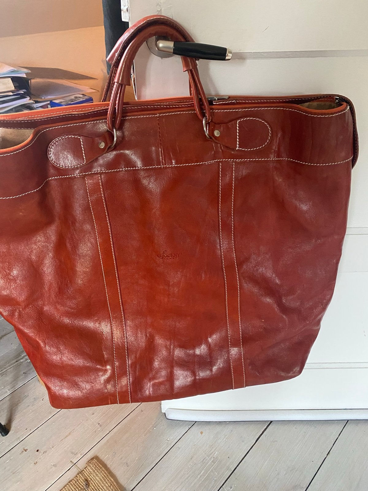 Grote leren Italiaanse weekendtas reistas cognac 70x50cm, 30 cm of meer, Bruin, Verzenden, Zo goed als nieuw