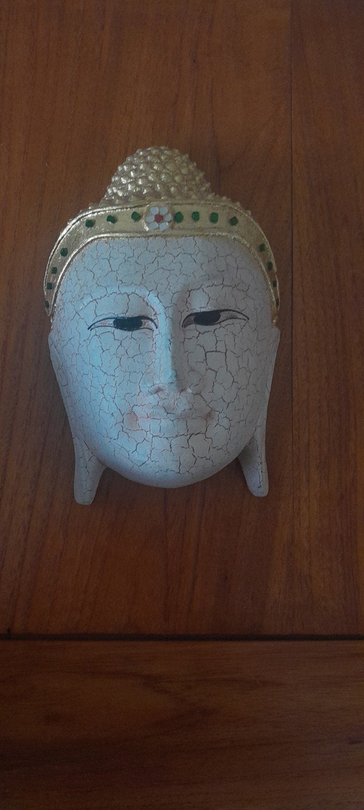 Boeddha masker wanddecoratie goud wit craquelé, Huis en Inrichting, Woonaccessoires | Boeddhabeelden, Ophalen of Verzenden, Gebruikt