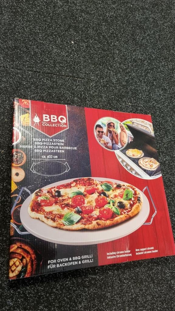 Partij nieuwe BBQ pizzastenen incl houder,  33 cm, Ophalen of Verzenden, Nieuw