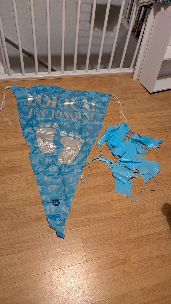 Geboorte versieringen 'Hoera een jongen', Ophalen, Gebruikt, Geboortebord