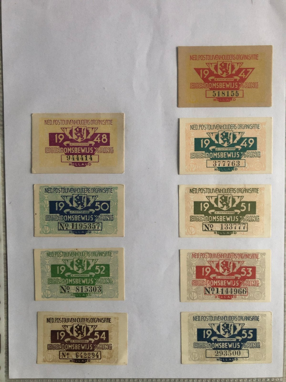 Collectie Eigendomsbewijzen (1947-2020), Geslacht onbekend, Postduif
