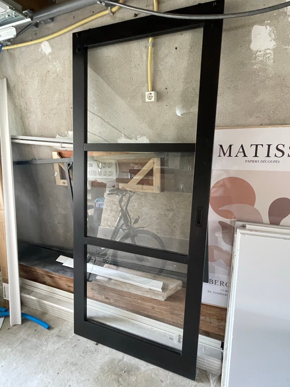 MOET WEG! Mooie zwarte schuifdeur met glas, Ophalen, Gebruikt, 80 tot 100 cm, 215 cm of meer